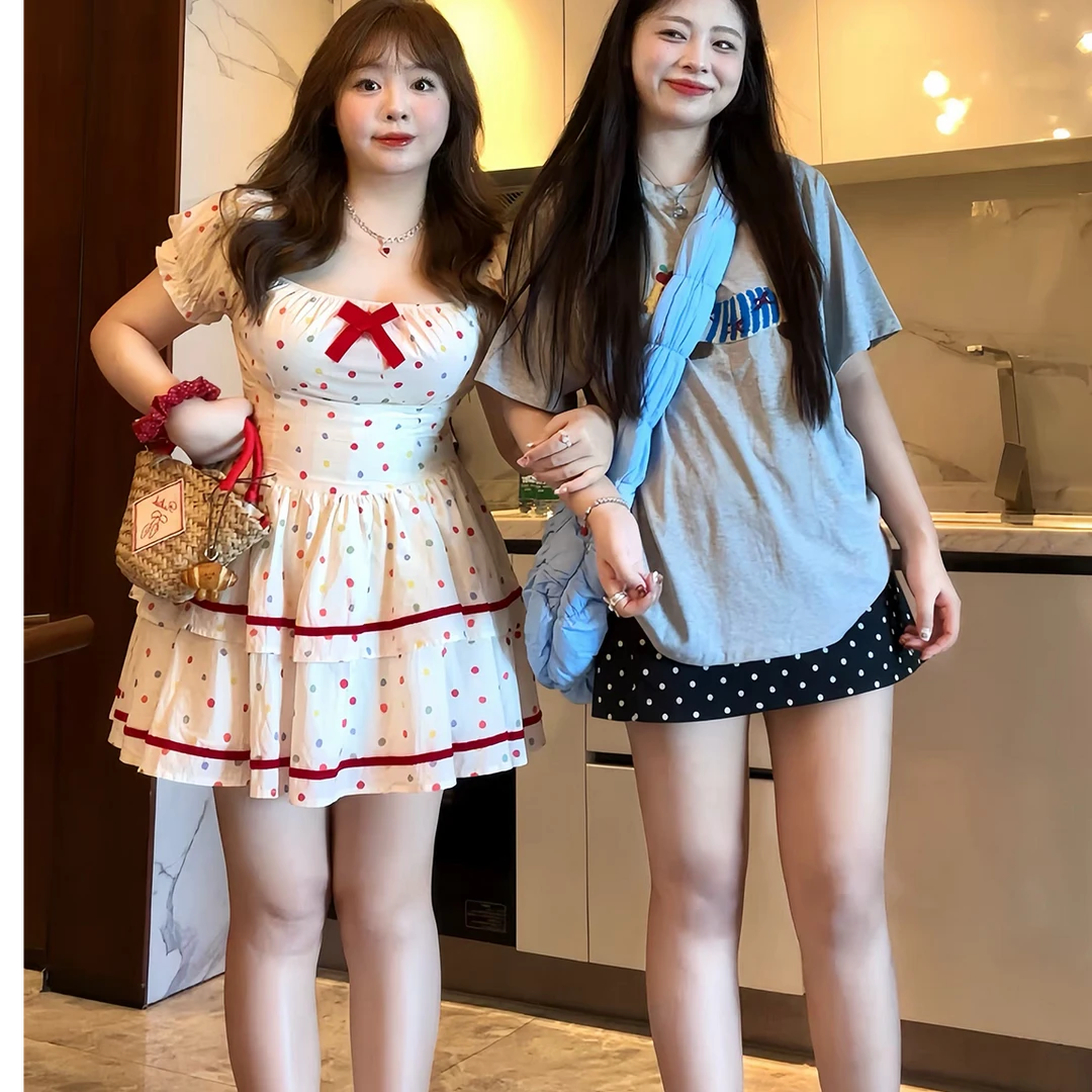 彩色波点蓬蓬裙裙 甜美公主连衣裙少女可爱夏日微胖显瘦打揽1760