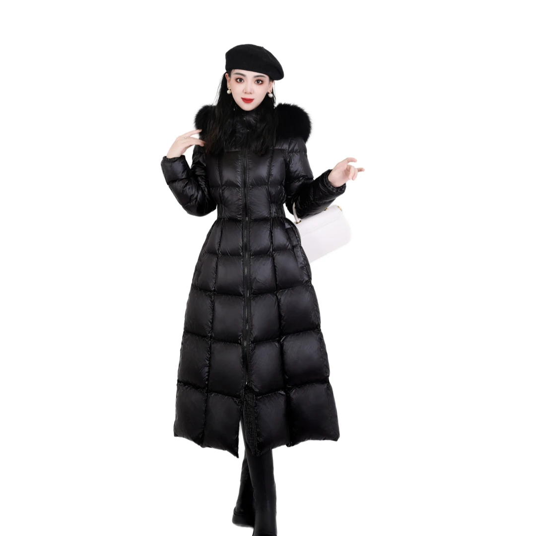 【赫本风】在逃公主高奢90白鹅绒服长款女士收腰显瘦大毛领羽绒服