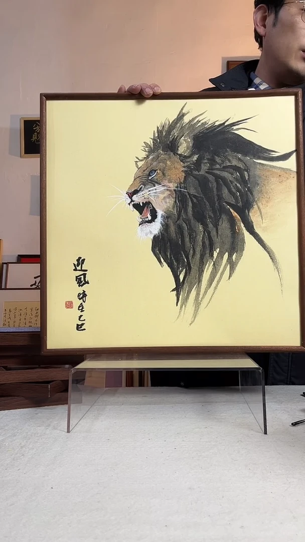 国画书法作品手写手绘50*50cm  实木榫卯
