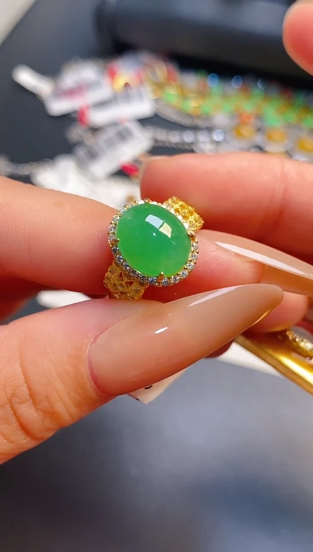 银S925镶嵌戒指翡翠天然