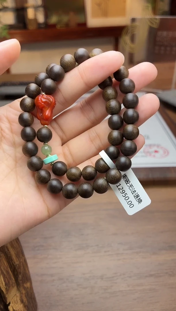 沉香手串沉香【非遗】雷击白棋楠08白菜双圈沉水设计