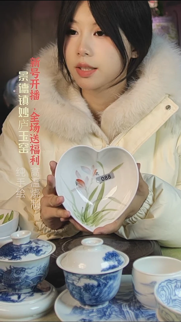 盘陶妙庐玉窑爱心碗088微瑕