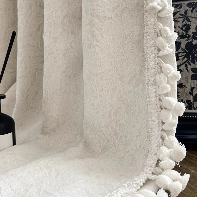 蔷薇奶油色浮雕提花高遮光法式窗帘章苏菊新款中古雪尼尔窗帘成品