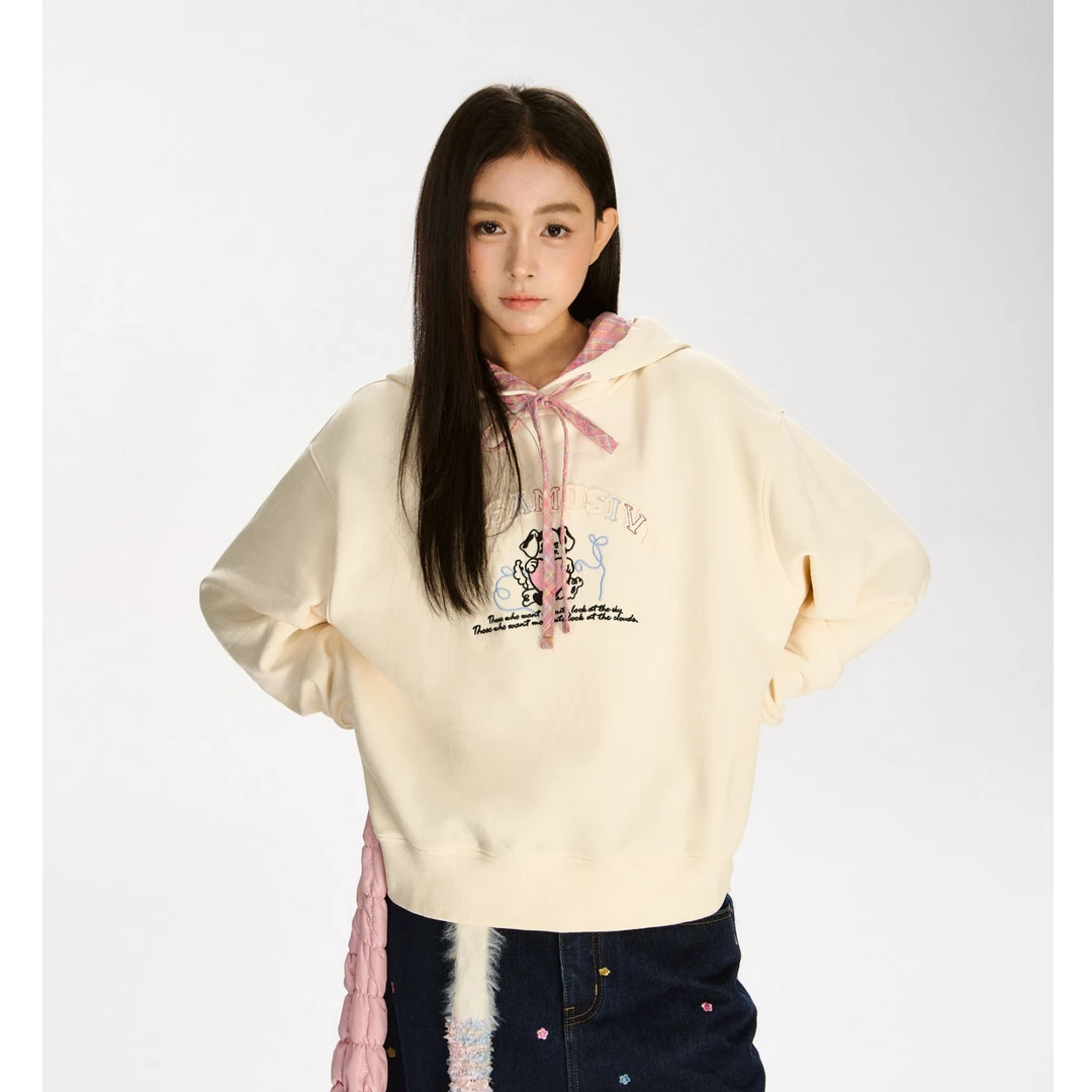 F426连帽格纹小狗刺绣卫衣春季连帽卫衣6509