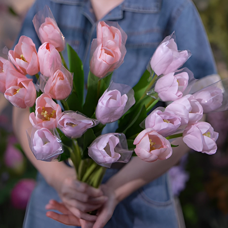 郁金香 粉色 深粉浅粉 手感保湿 高质 高杆子 餐桌花仿真花