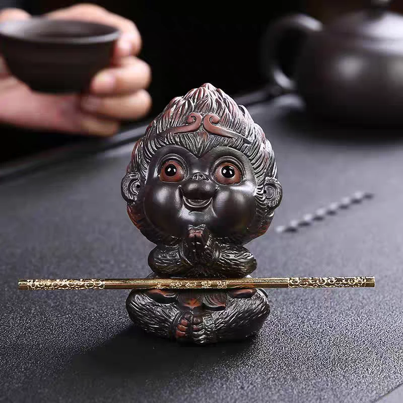 当代 云南紫陶禅意茶具装饰可养齐天大圣茶玩茶台配件