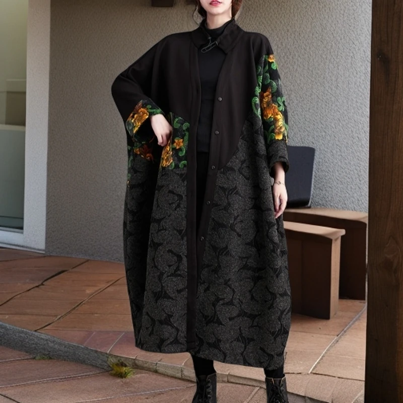 法式复古大码暗黑风拼接胖MM气质风衣外套西装外套女新款潮牌女装