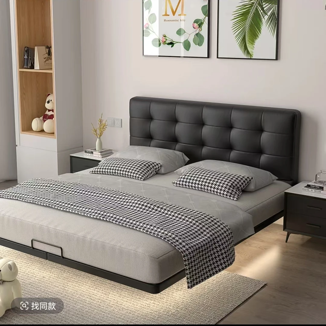 2025新款碳素钢悬浮床洞洞板主卧双人出租民宿钢架简约轻奢软包床