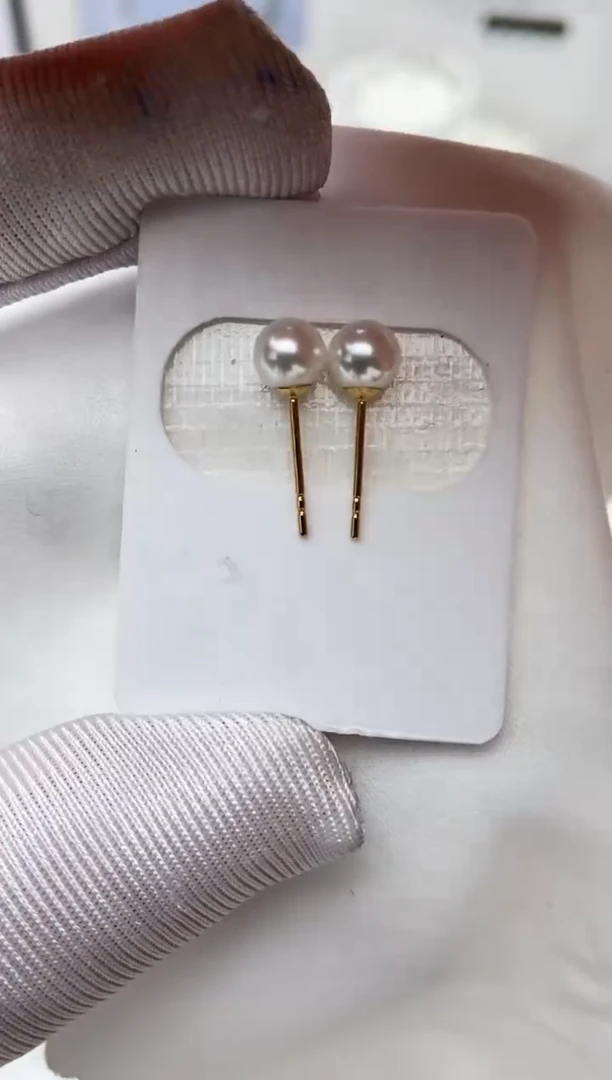 18K金镶嵌耳饰海水珍珠福利彩凛素钉5-6