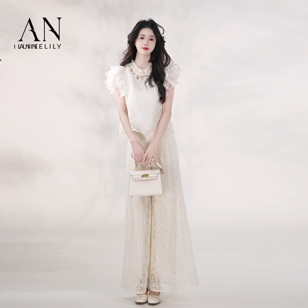 ANNELILY安甜甜【梦与】新款时尚轻奢百搭气质长裤套装AT2504069