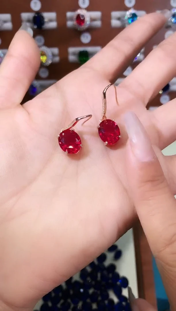 无925银鸽血红色耳饰玫瑰金1012