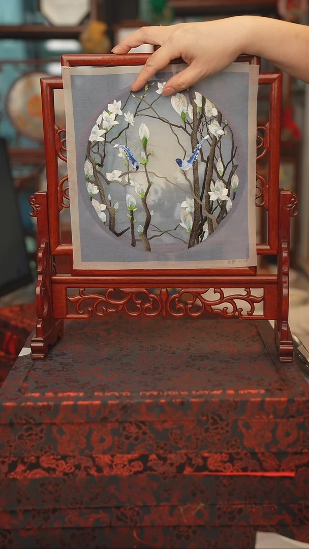 扇子五福架 苏绣双面绣五福架 35乘41