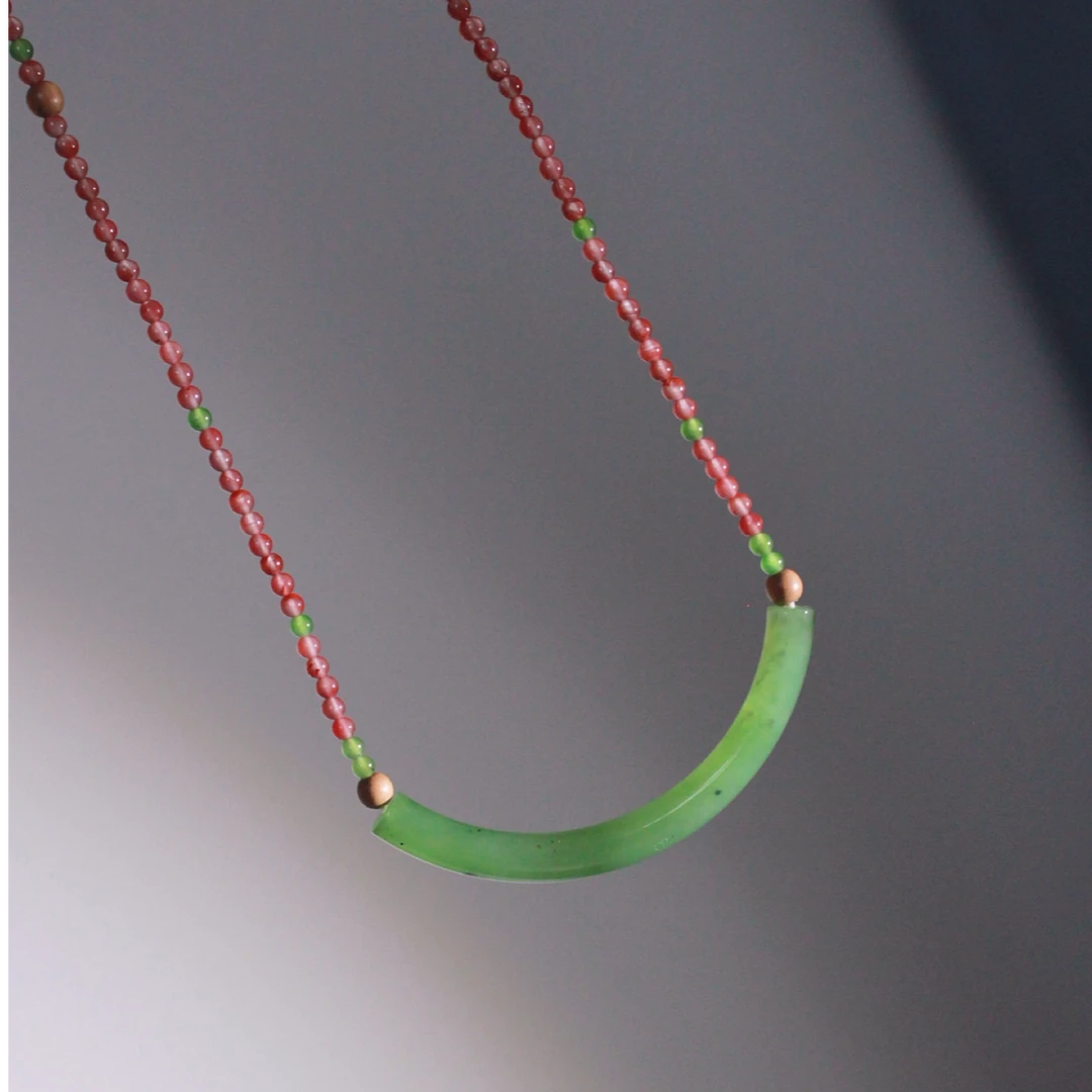 【岚溪珠宝】——苹果绿、设计款——玉璜，半壁之美，穿越千年的文雅。。。