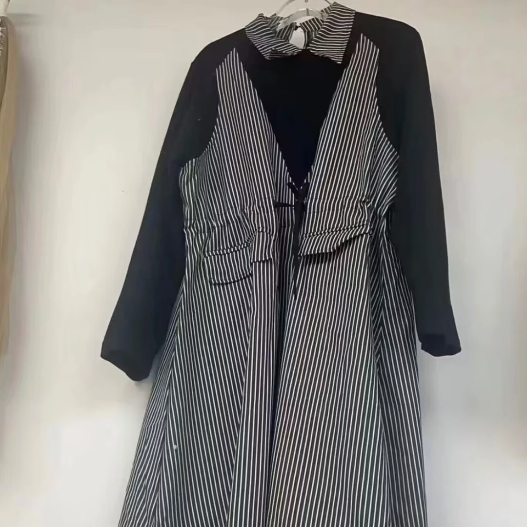 （以直播间为准）韩系复古条纹连衣裙抽绳设计感收腰长裙