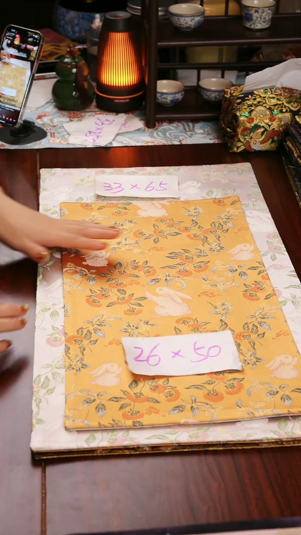 【柿柿如意黄粉双面】中国风干泡织锦茶席33*65