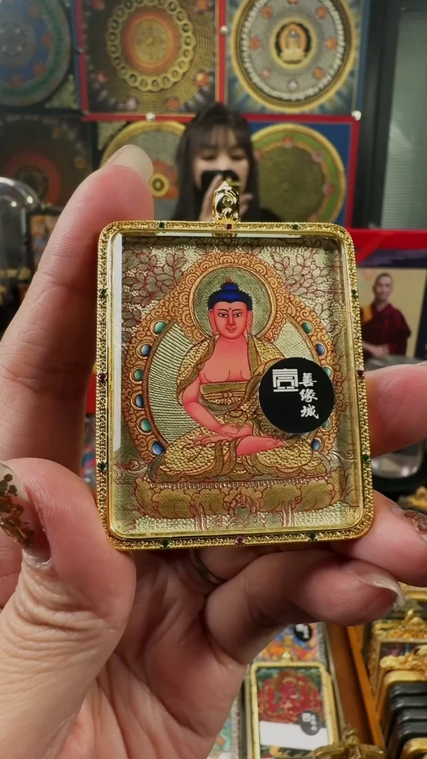 吊坠壹善缘城手绘唐卡阿弥双面送防水壳