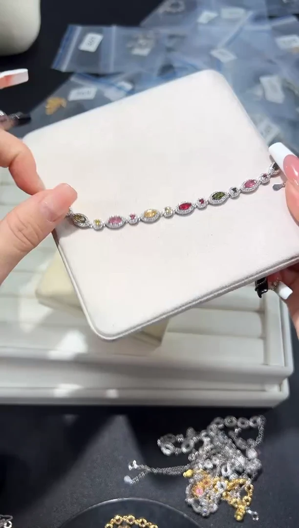 银S925镶嵌手链碧玺7c多样性发其一【1条】