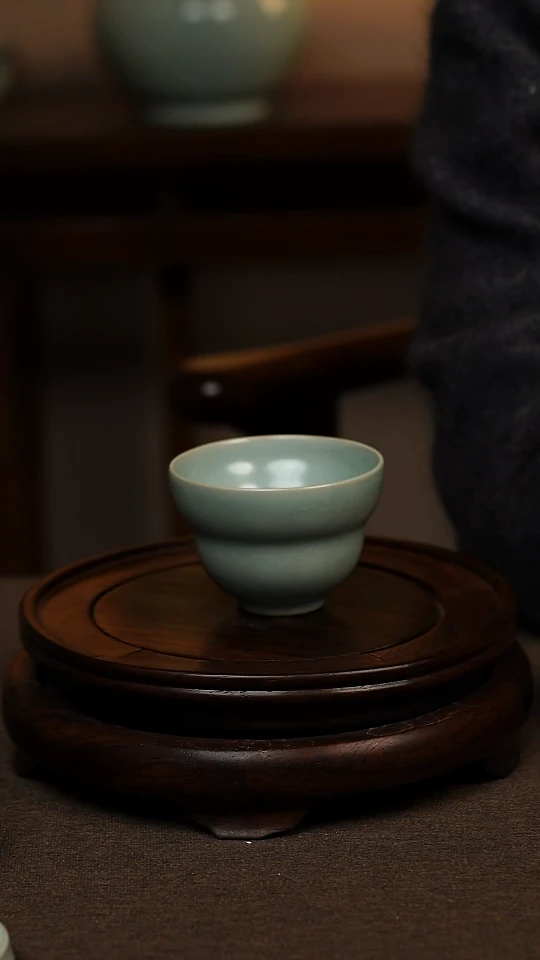 瓷片仿古天青葫芦杯100ml 微瑕 不带礼盒