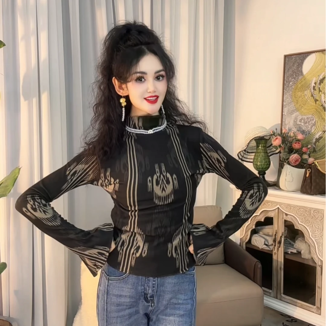 【打底衫】艾特莱斯 美拉德皮裙打底衫法式复古高腰显瘦
