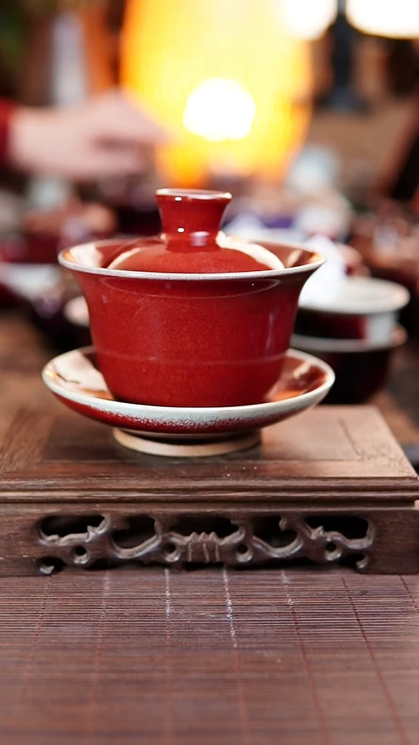 三才盖碗 钧瓷煤烧玉石釉