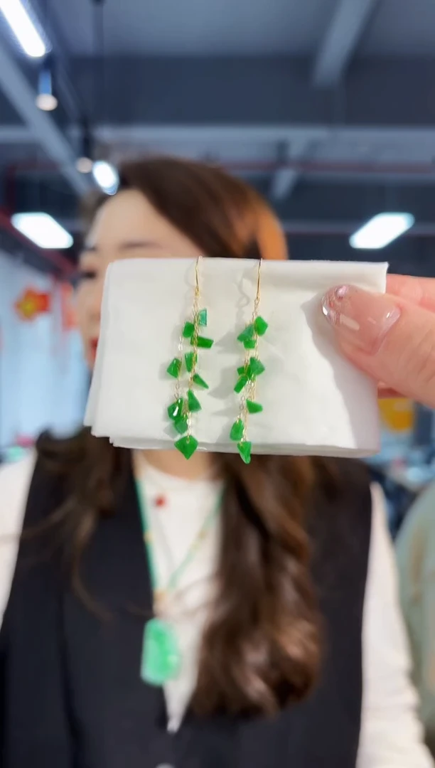 【闪购商品】翡翠耳饰18K金镶嵌缅料A货/支持复检/一对