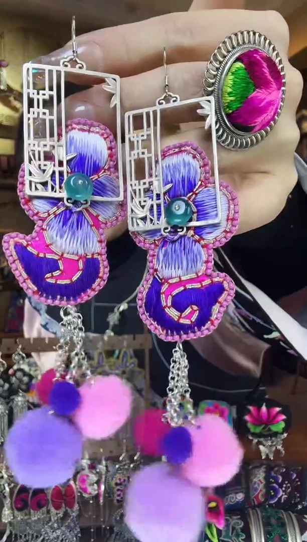 刺绣非遗刺绣民族风耳环