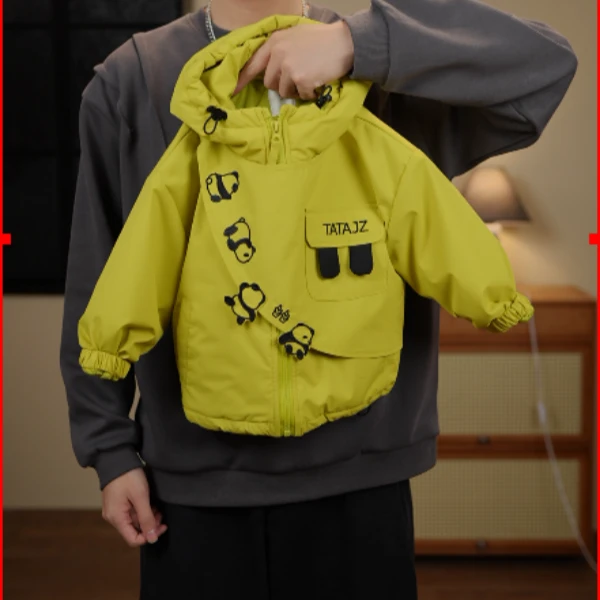 【麦田】2025冬季新款加棉加厚外套儿童百搭熊猫休闲棉服外套