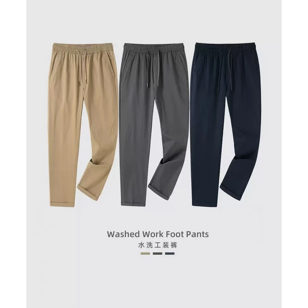 日系复古水洗工装裤 休闲裤直筒百搭弹力