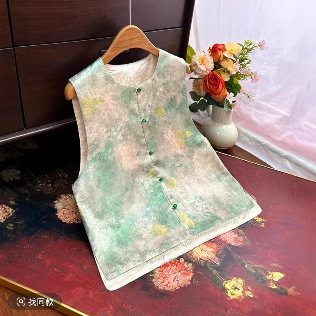 新中式国风双面穿马甲女2025年春季新款典雅提花马夹坎肩0285