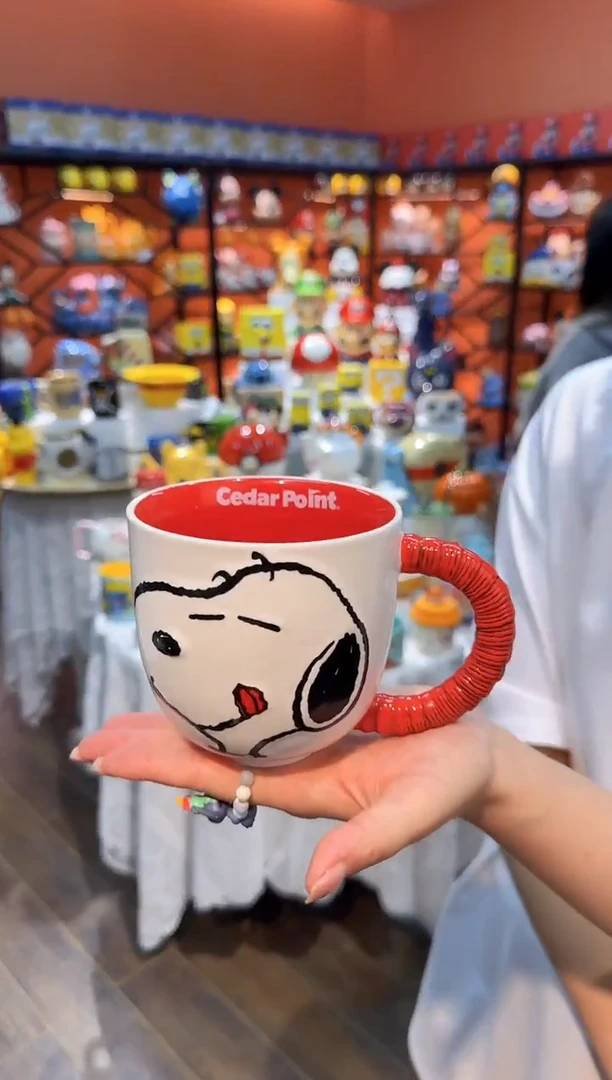 瓷片@@史努比红色手柄陶瓷杯