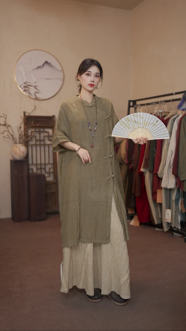 m631新中式女式盘口旗袍