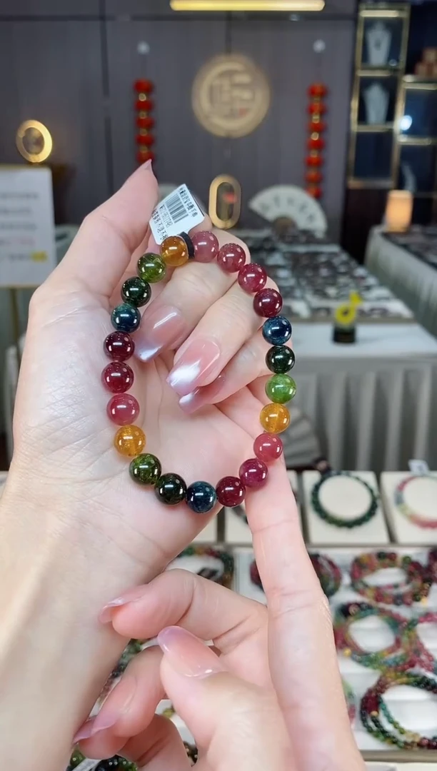 未镶嵌老矿碧玺彩虹冰体单圈手串8mm+碧玺hon多样性发货一条