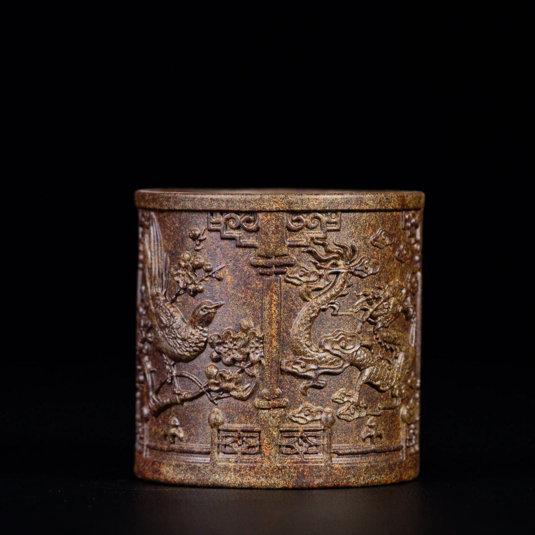 玄铁紫泥 古龍窑 浮雕柴烧紫砂杯 主人杯 宜兴原矿紫砂 全手工制