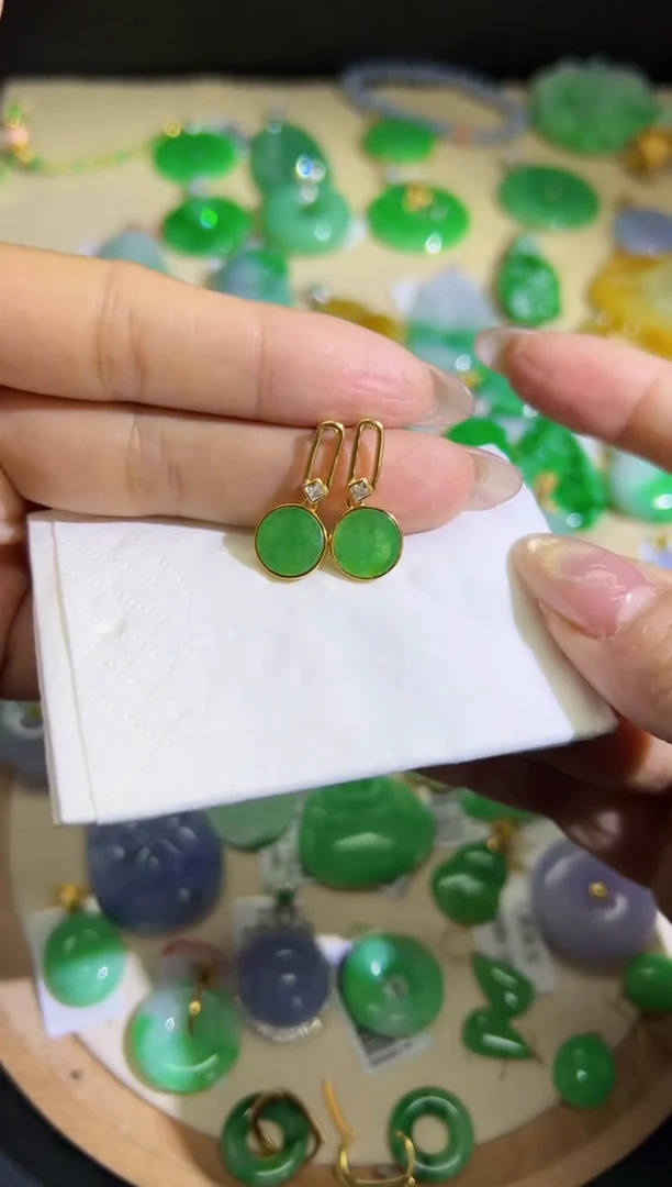 【闪购商品】翡翠耳饰银S925镶嵌Q缅料A货翡翠/支持复检/一件