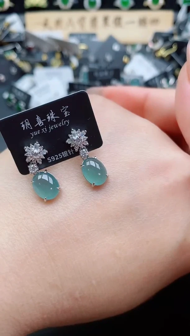 银S925镶嵌翡翠耳饰080