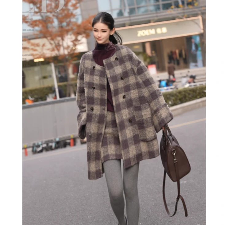 【小格调】羊毛套装 格纹挺括耐穿都市复古TX9815款 衣75cm裙41cm