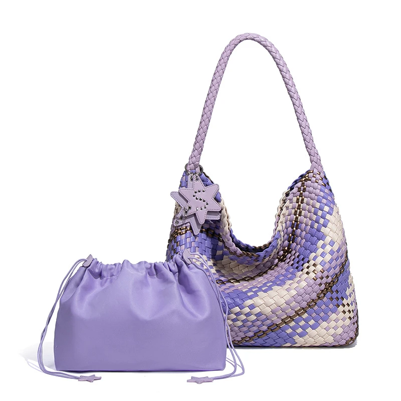 大容量托特包通勤编织包单肩B2039-蔷薇梅紫