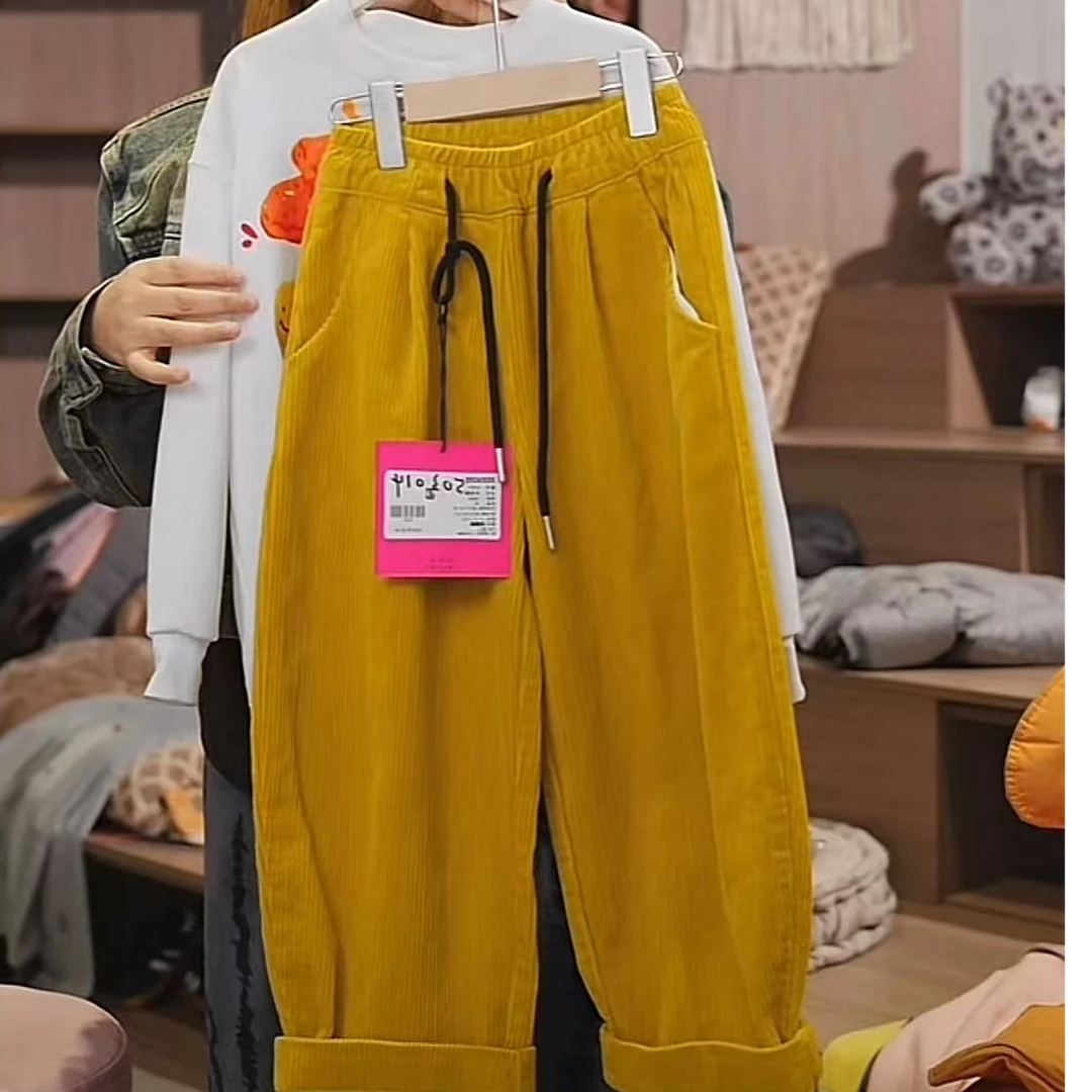 503014《黄》韩版优选春款优选儿童时尚休闲宽松百搭条绒休闲裤