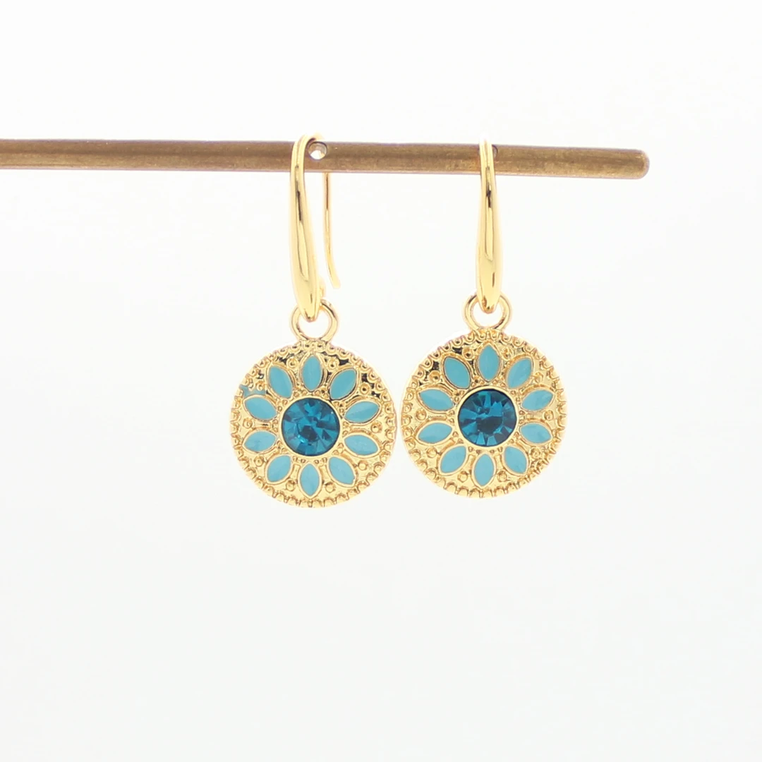 合金合成锆石耳饰 复古巴洛克彩色圆耳坠【哎呦家18351】