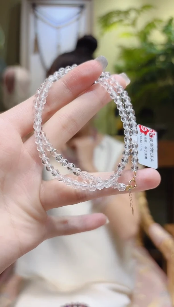 【闪购商品】水晶项链18K金镶嵌切割面白水晶项链