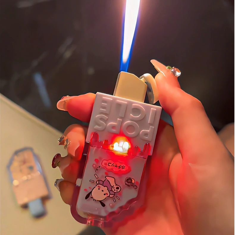 新款网红创意雪糕造型打火机明火酷炫发光闪灯送男友闺蜜糖果色潮