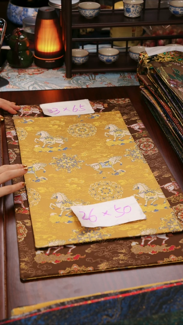 【小马宝相花黄咖双面】中国风干泡织锦茶席26*50