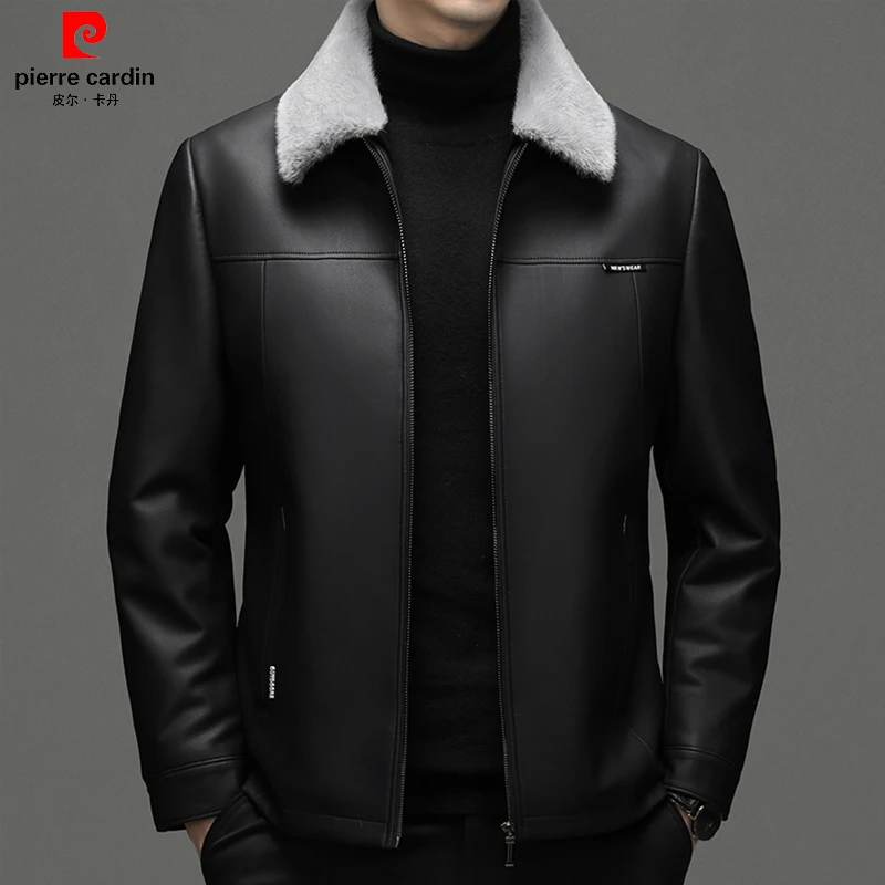 皮尔卡丹新款高档男士皮夹克冬季保暖可翻毛保暖舒适加厚男装皮衣