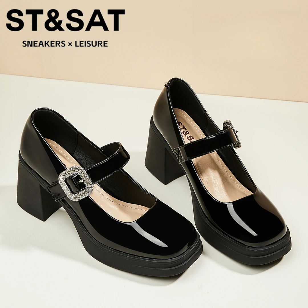 星期六真皮玛丽珍高跟鞋女2025新款浅口透气小皮鞋时尚玛丽珍女鞋