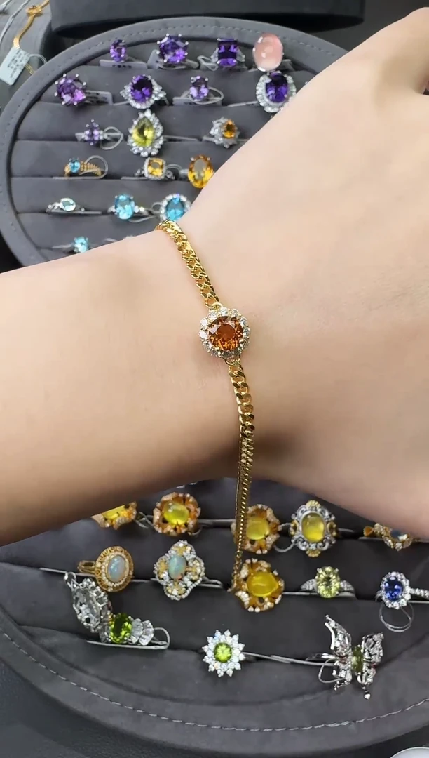 银S925镶嵌手链石榴石（芬达石）不低于1.0ct【七天鉴赏】