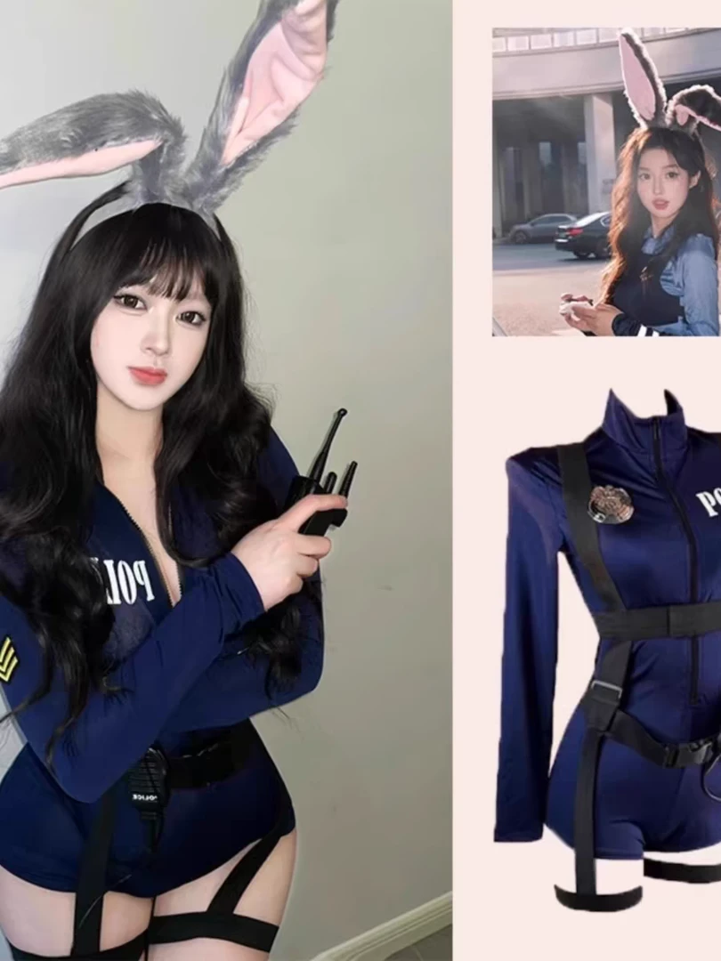 大码定制辣妹动漫兔女郎兔子cos朱迪性感成人战袍漫展制服连衣裙