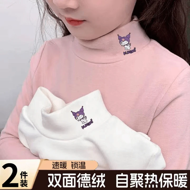 女孩双面德绒半高领打底衫2025女童冬季韩版保暖内搭长袖时尚上衣