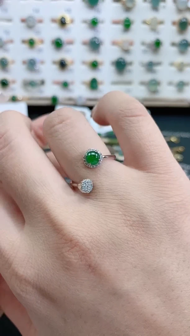 银S925镶嵌戒指翡翠天然翡翠