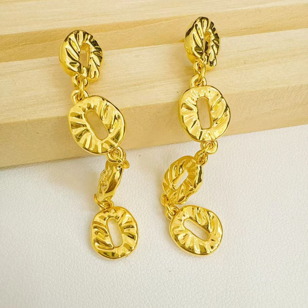 金灵王时尚黄金足金5D无氢工艺许愿牌长款耳饰气质轻奢精致精美