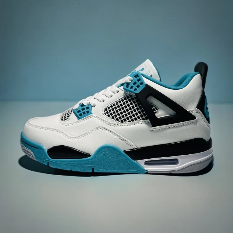 AJ4白蓝中帮男女情侣运动篮球鞋耐磨扭转系统气垫男子透气低帮